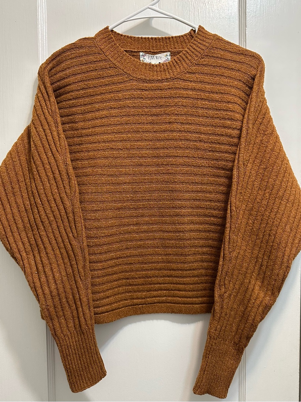 Pink Rose: Ribbed Crewneck Sweater in Rust